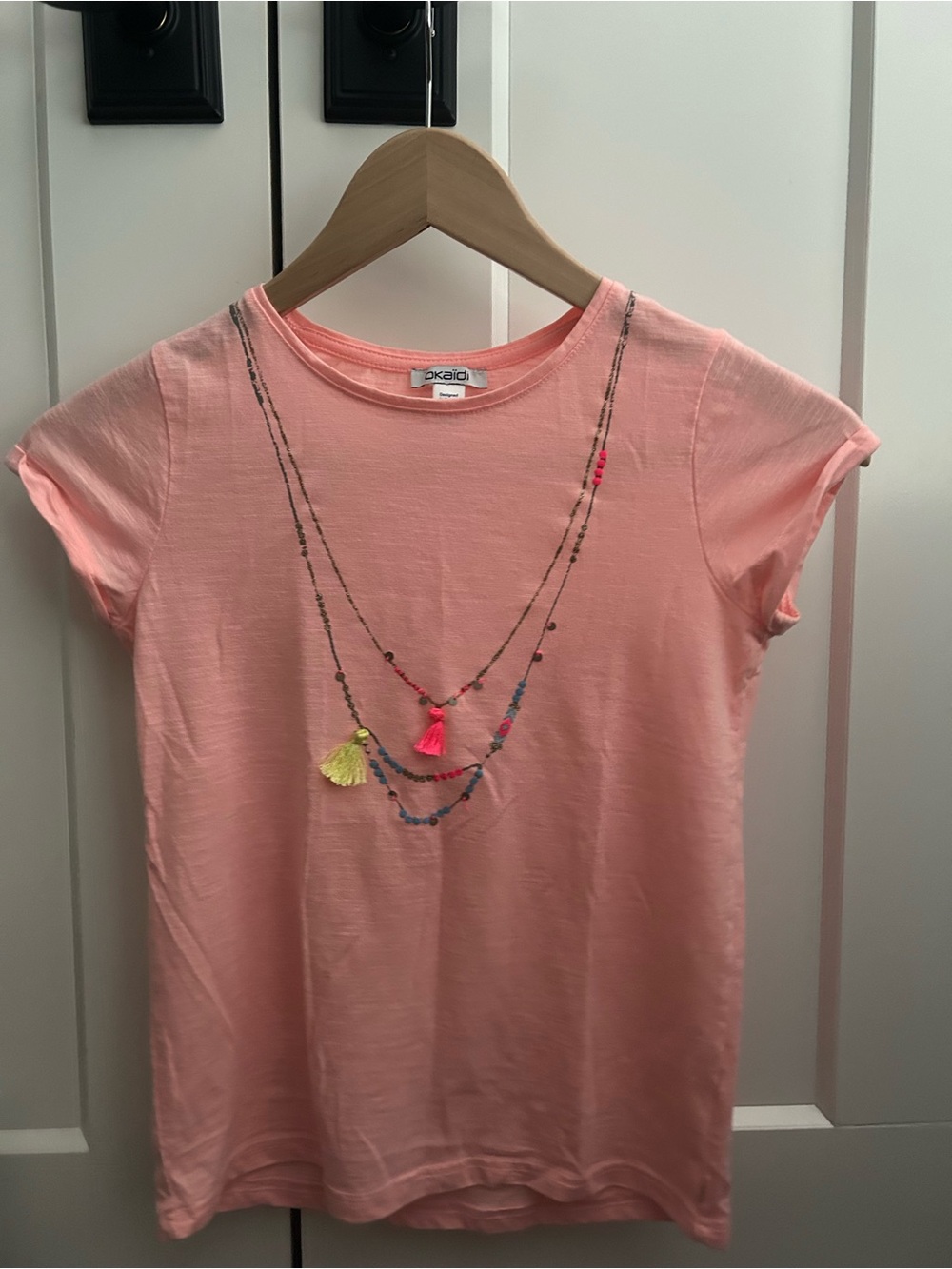 Girls' Pink Short Sleeve Necklace Print Tee